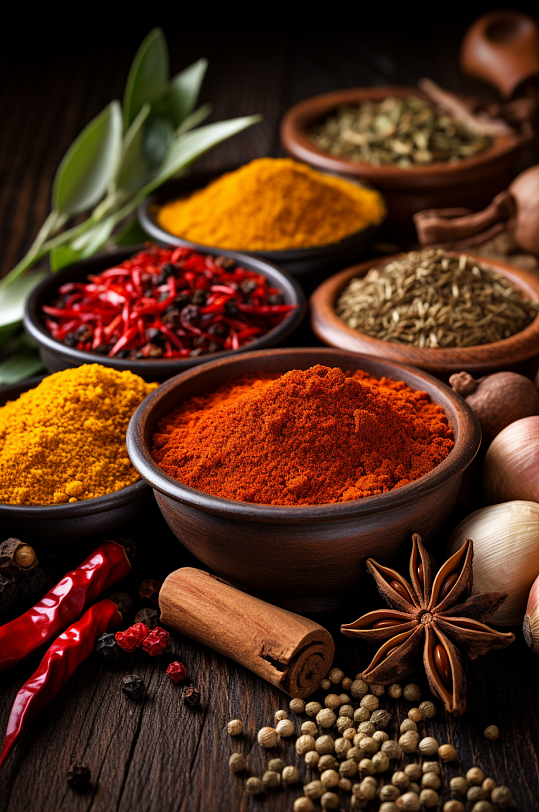 AI数字艺术各种香料调料烧烤料摄影图