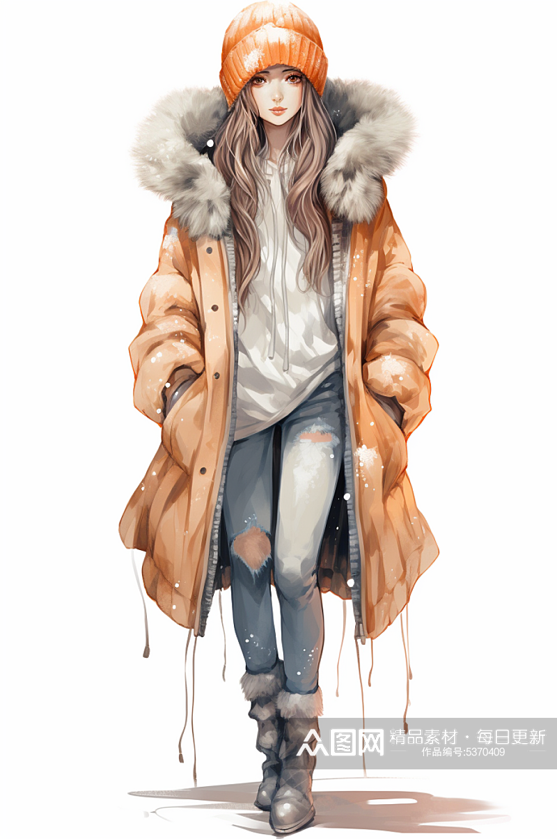 AI数字艺术时尚冬季少女插画素材