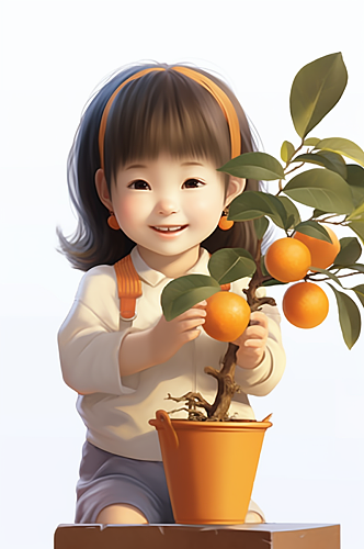 AI数字艺术橘子树砂糖橘桔子儿童模型