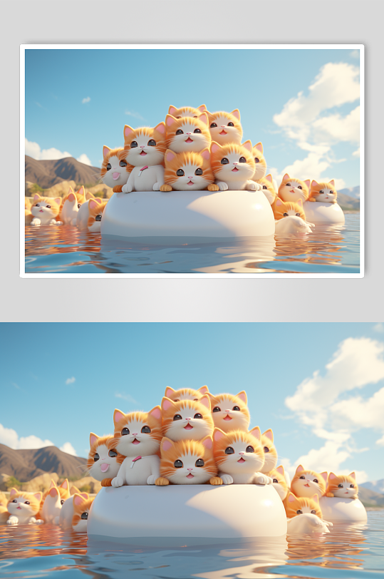 AI数字夏日暑假沙滩猫咪粘土风模型-众图网