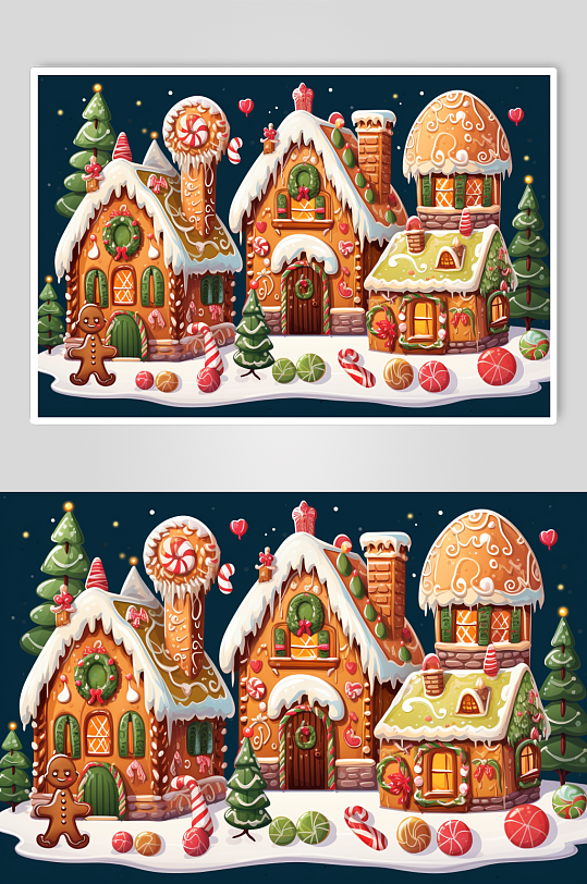 AI数字艺术圣诞节可爱装饰元素姜饼屋图片