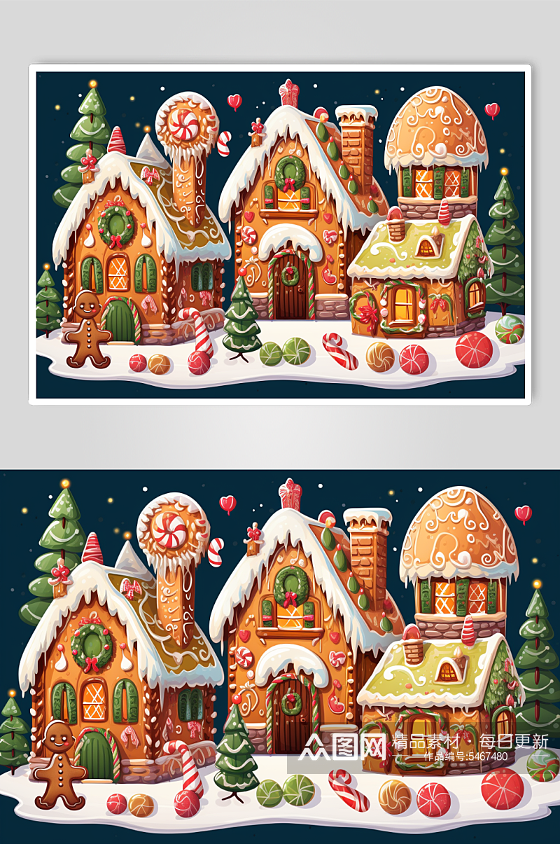 AI数字艺术圣诞节可爱装饰元素姜饼屋图片素材