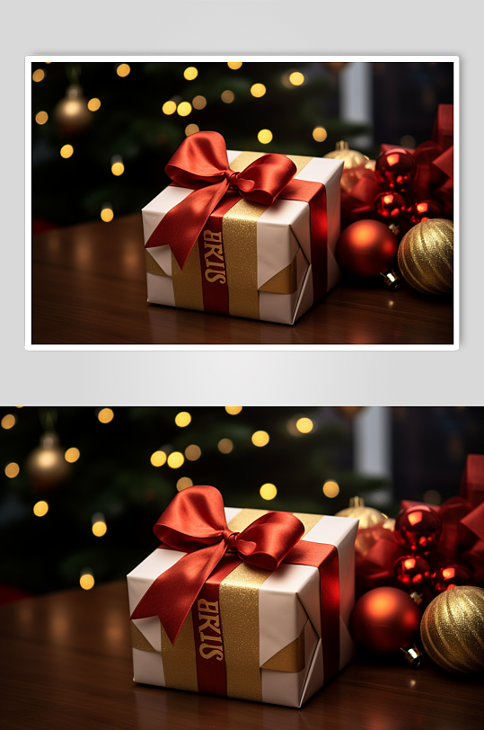AI数字艺术圣诞节节日礼盒摄影图片