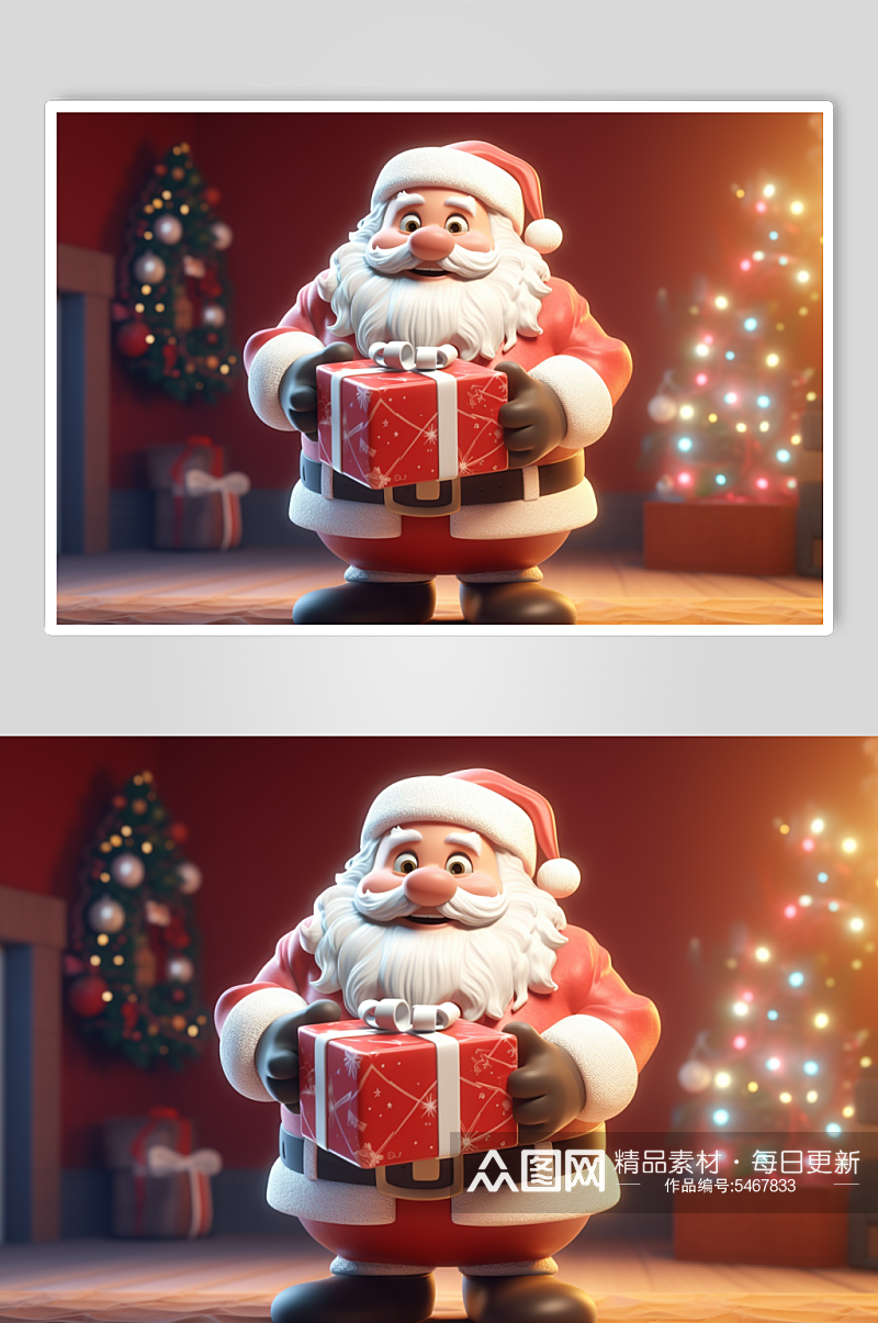 AI数字艺术圣诞节圣诞老人送礼物人物模型素材