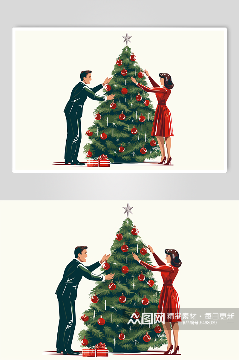AI数字艺术圣诞节圣诞人物礼物插画素材