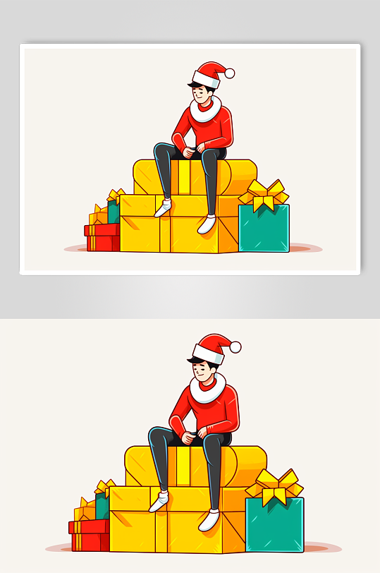 AI数字艺术圣诞节圣诞人物礼物插画