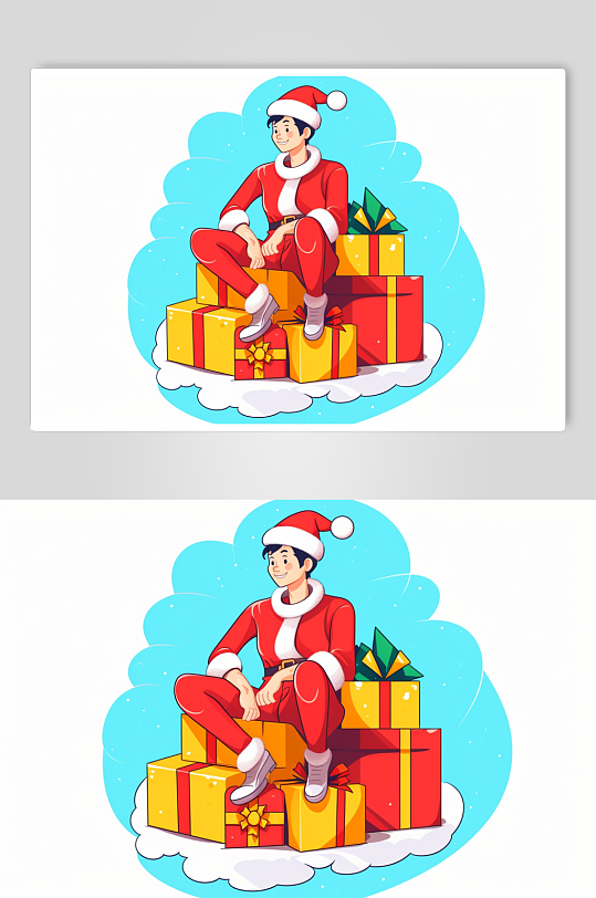 AI数字艺术圣诞节圣诞人物礼物插画