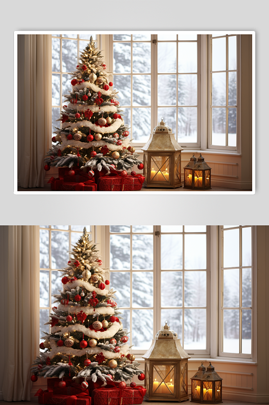 AI数字艺术圣诞节圣诞树摄影图