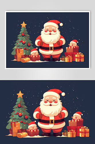 AI数字艺术圣诞节圣诞老人送礼物人物插画