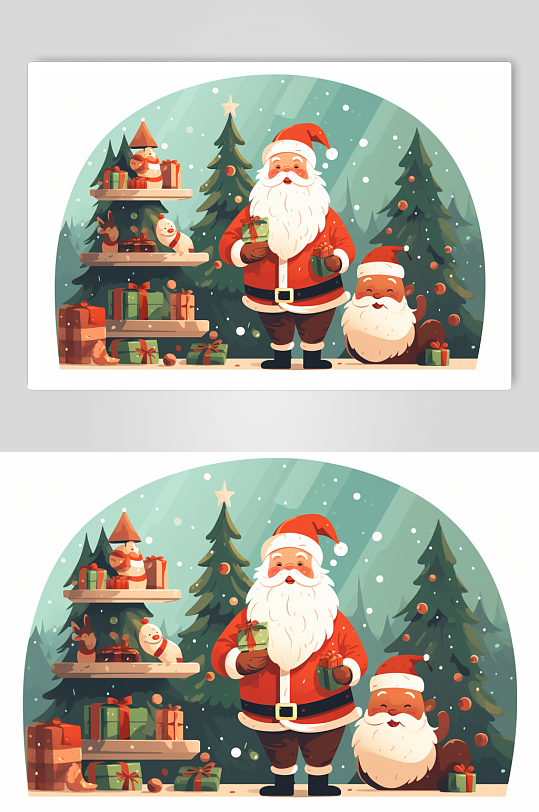 AI数字艺术圣诞节圣诞老人送礼物人物插画