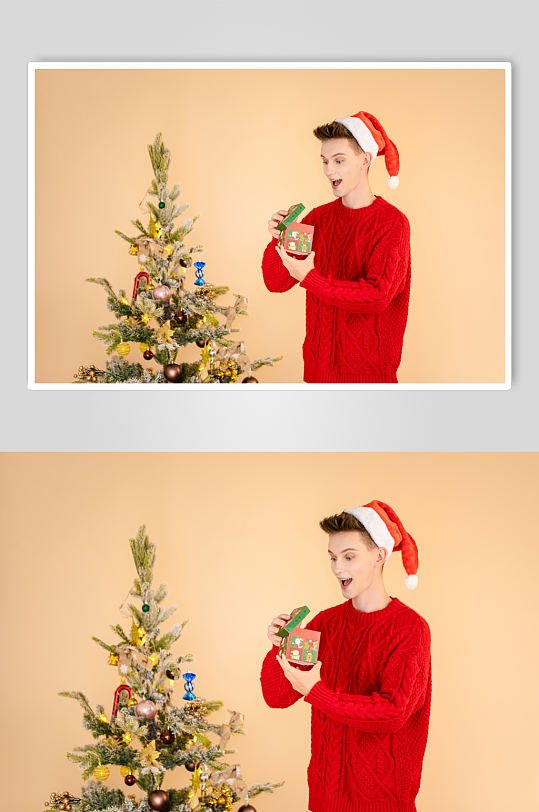 红色毛衣外国男生圣诞节人物摄影图片-众图网