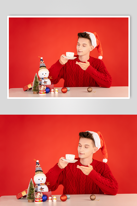 红色毛衣外国男生圣诞节人物摄影图片-众图网