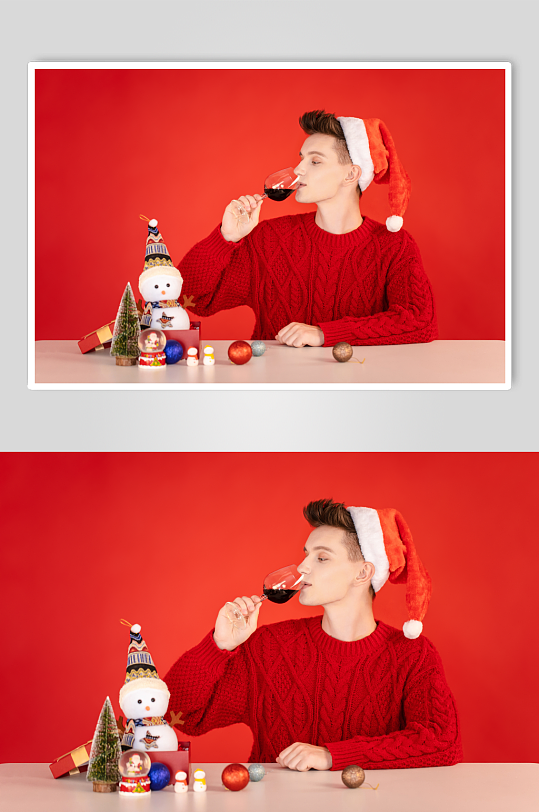 红色毛衣外国男生圣诞节人物摄影图片-众图网