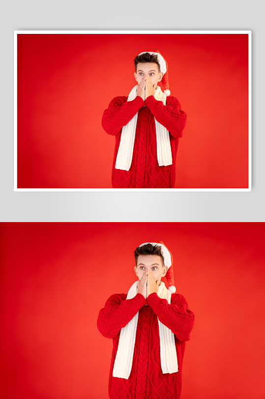 红色毛衣外国男生圣诞节人物摄影图片-众图网