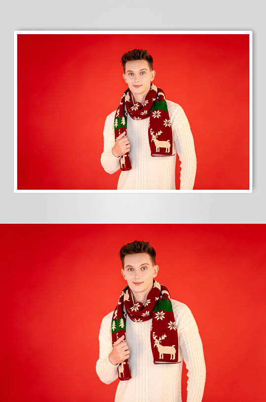 白色毛衣外国男生圣诞节人物摄影图片-众图网