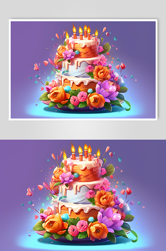 AI数字艺术手绘生日蛋糕甜品美食插画