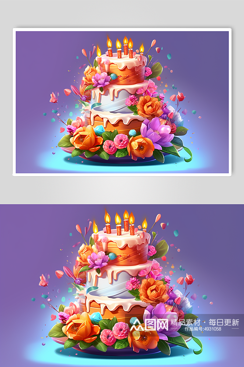 AI数字艺术手绘生日蛋糕甜品美食插画素材