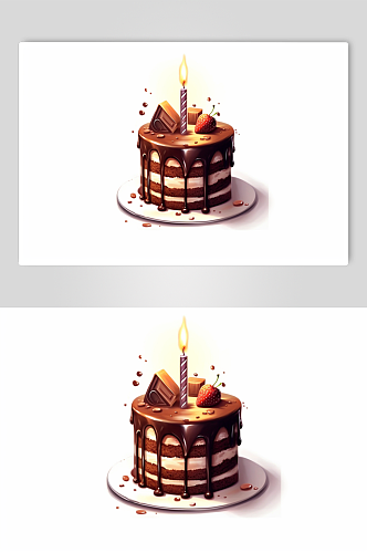 AI数字艺术手绘生日蛋糕甜品美食插画