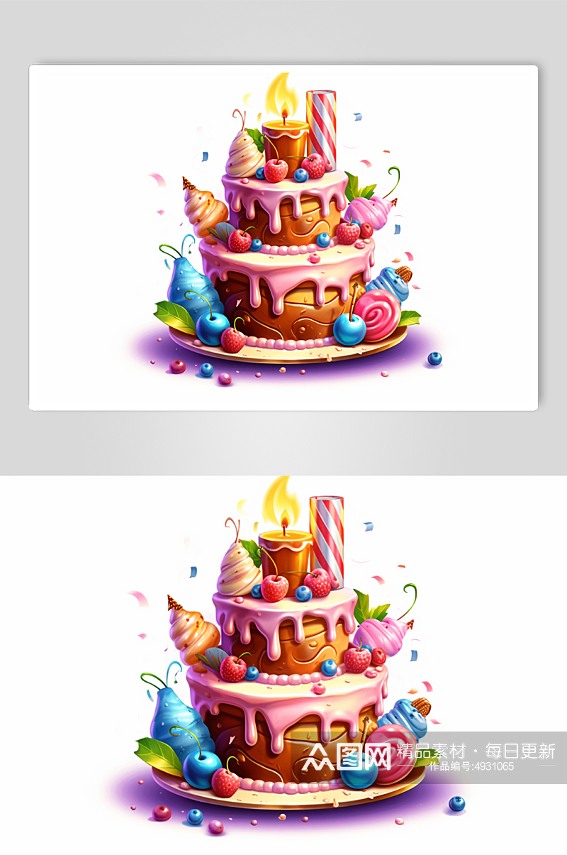 AI数字艺术手绘生日蛋糕甜品美食插画素材