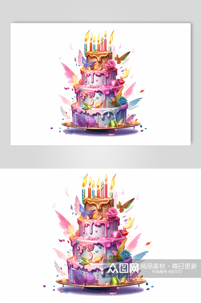 AI数字艺术创意生日蛋糕甜品美食插画素材