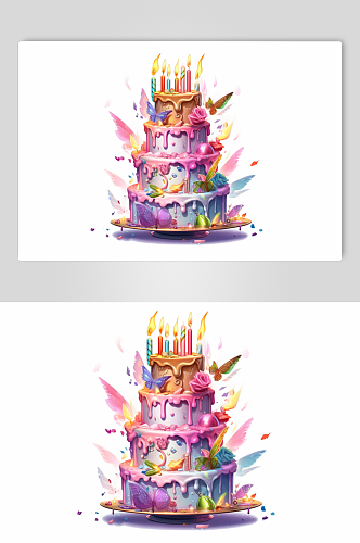 AI数字艺术创意生日蛋糕甜品美食插画