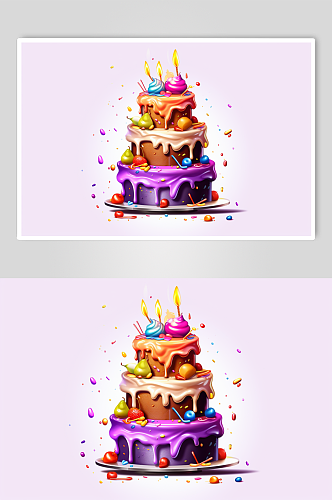 AI数字艺术创意生日蛋糕甜品美食插画