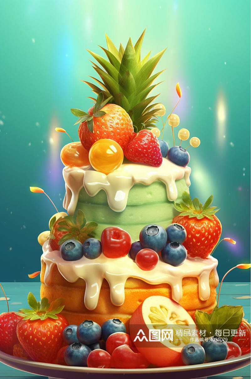AI数字艺术原创生日蛋糕甜品美食插画素材