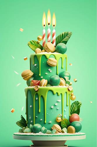 AI数字艺术原创生日蛋糕甜品美食插画