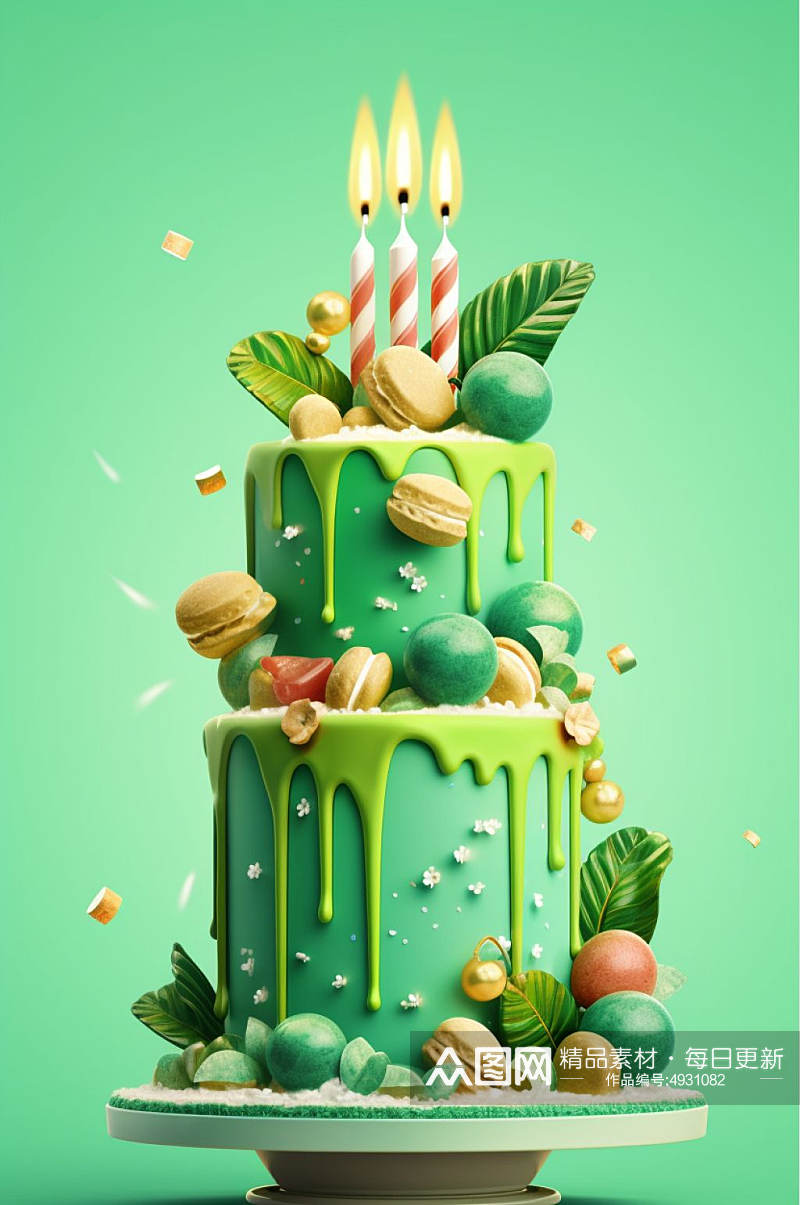 AI数字艺术原创生日蛋糕甜品美食插画素材
