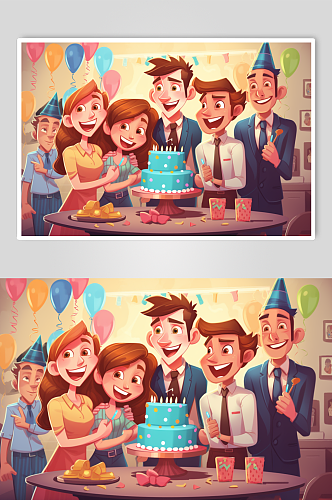 AI数字艺术手绘生日派对party插画