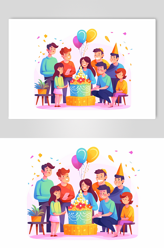AI数字艺术手绘生日派对party插画