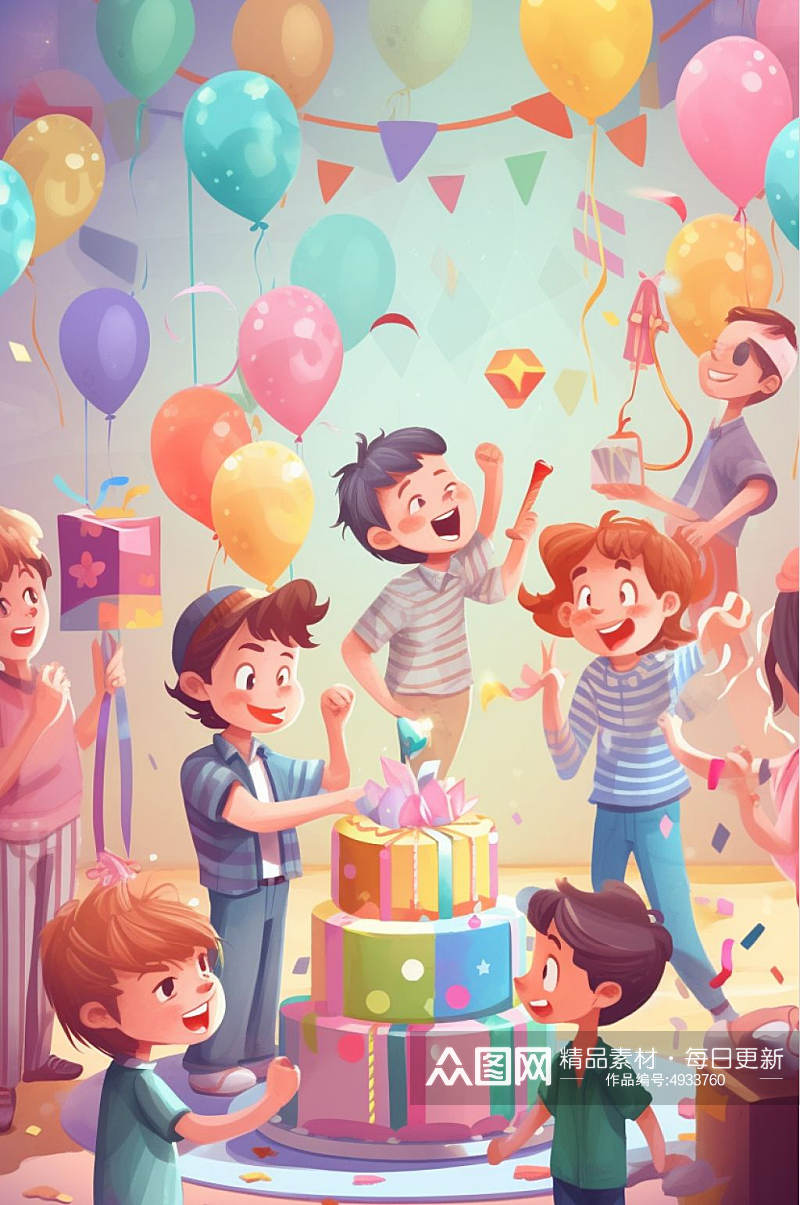 AI数字艺术高清生日派对party插画素材