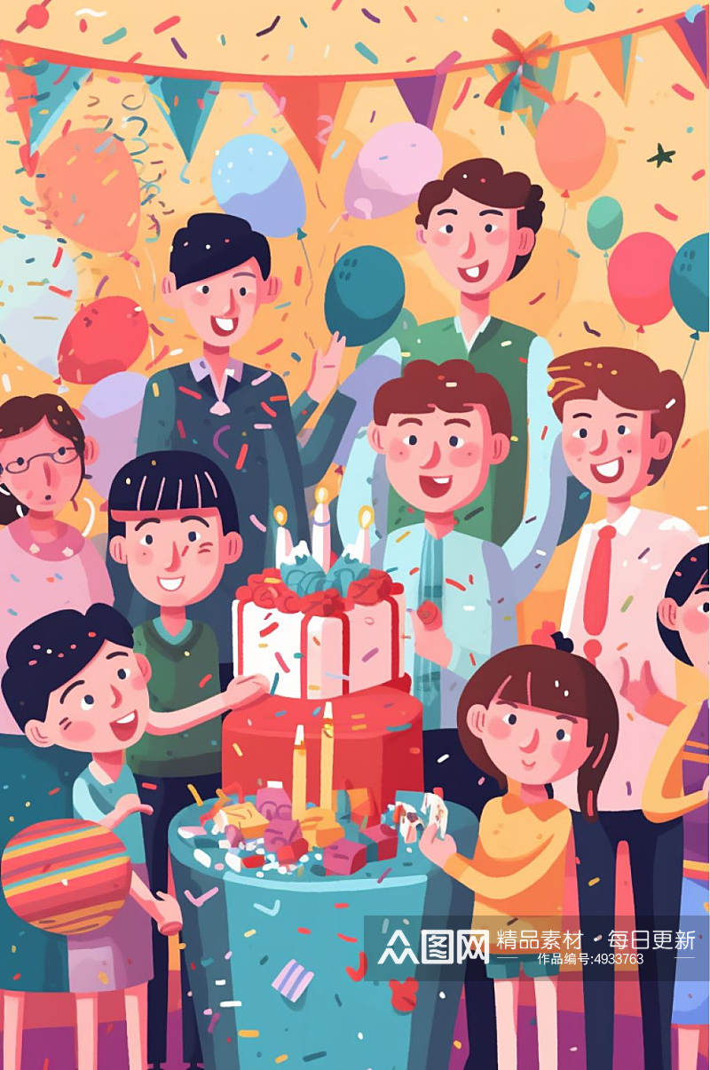 AI数字艺术高清生日派对party插画素材