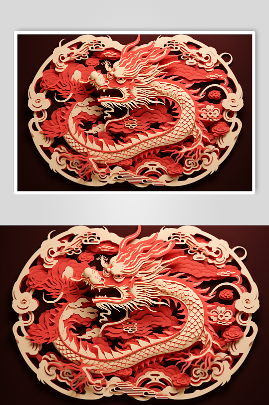 AI数字艺术金箔剪纸风生肖龙插画元素-众图网