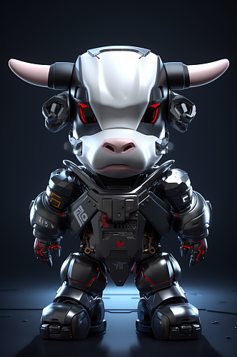 AI数字艺术创意立体十二生肖动物牛模型