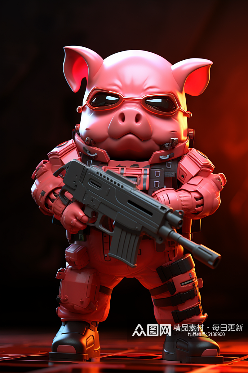 AI数字艺术创意立体十二生肖动物猪模型素材