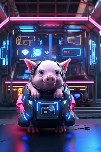 AI数字艺术创意立体十二生肖动物猪模型