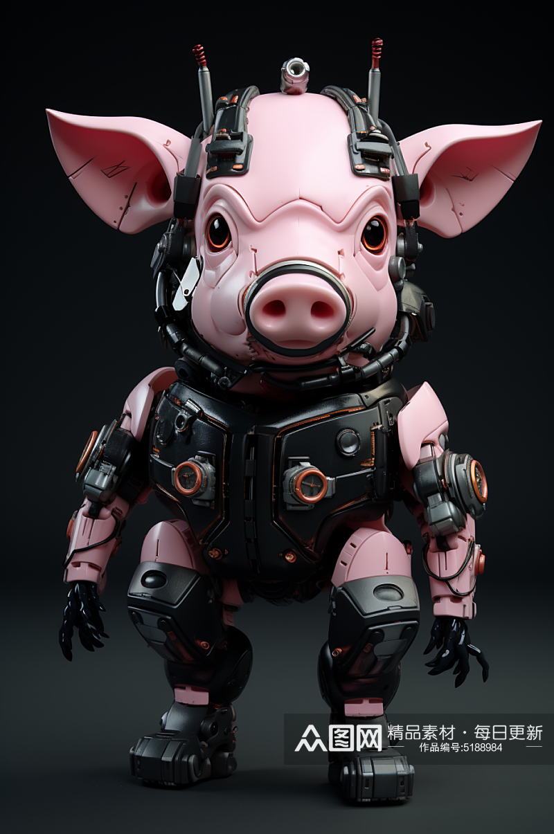 AI数字艺术创意立体十二生肖动物猪模型素材