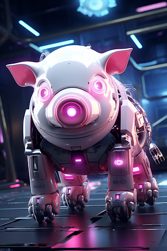 AI数字艺术创意立体十二生肖动物猪模型