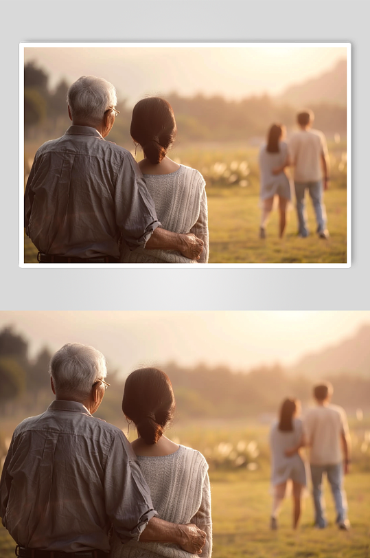 数字艺术目送孩子远去老年人背影摄影图-众图网