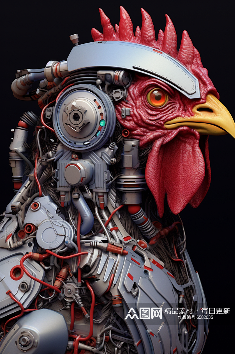 AI数字艺术十二生肖机械鸡动物图片素材