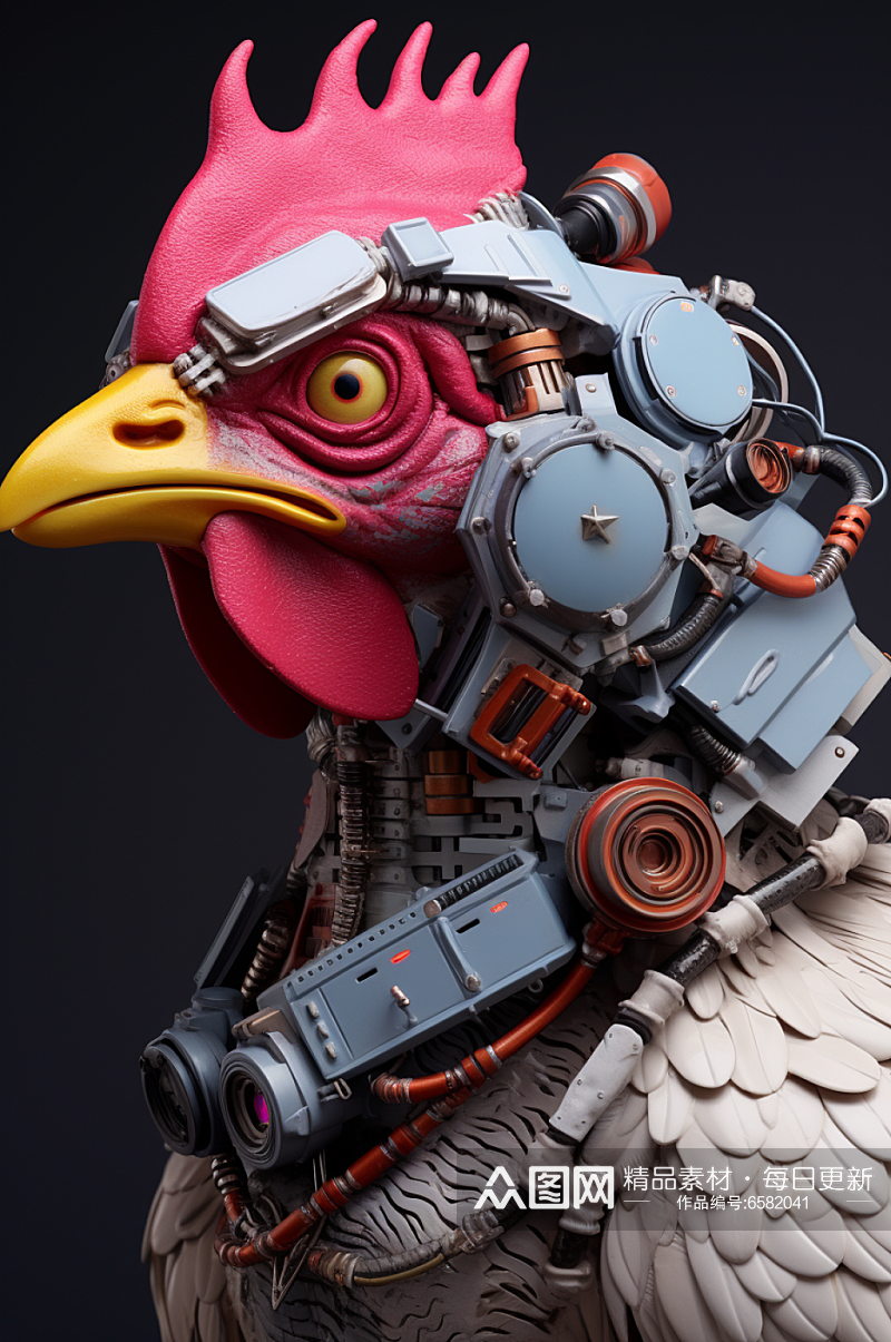 AI数字艺术十二生肖机械鸡动物图片素材