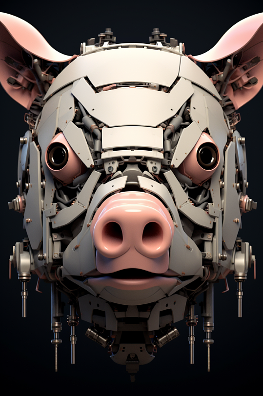 AI数字艺术十二生肖机械猪动物图片