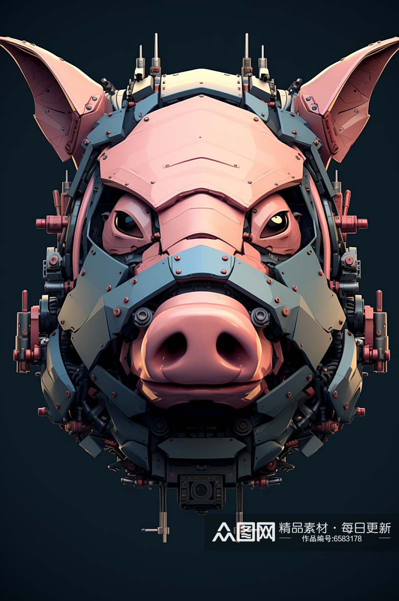 AI数字艺术十二生肖机械猪动物图片素材
