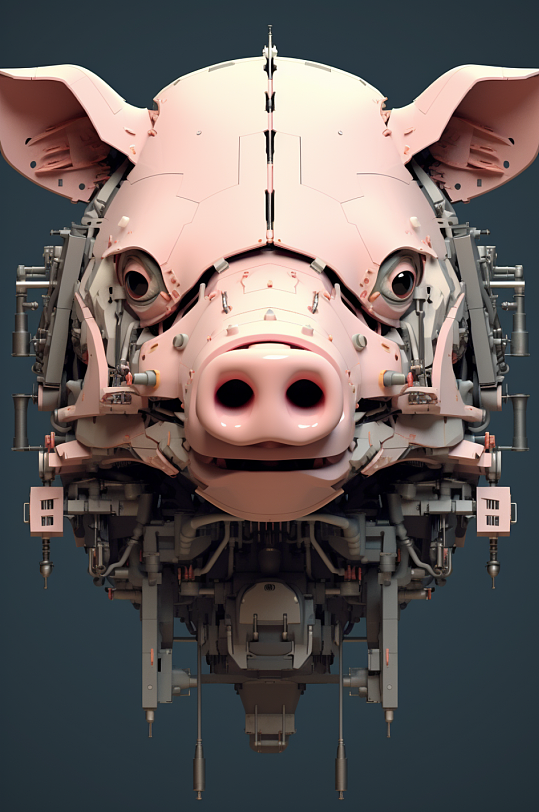 AI数字艺术十二生肖机械猪动物图片