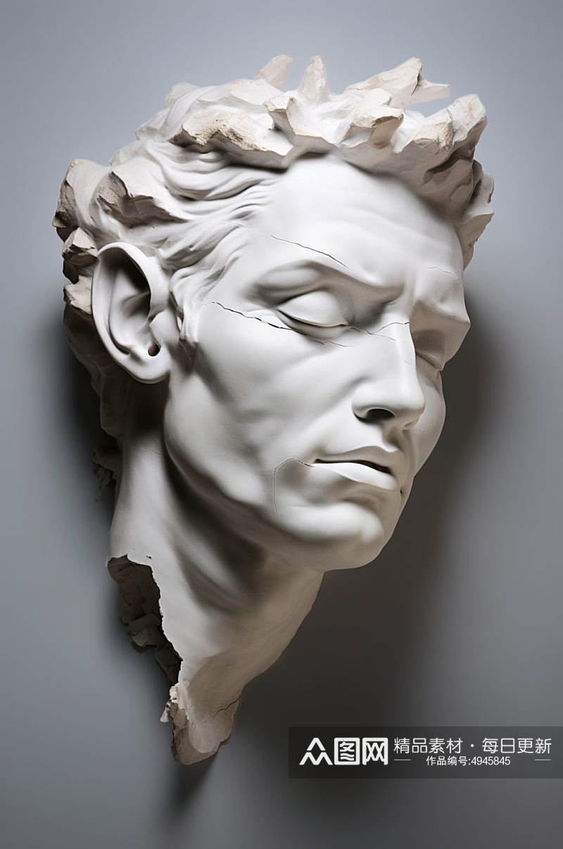 AI数字艺术头部特写花朵古典石膏雕塑模型素材