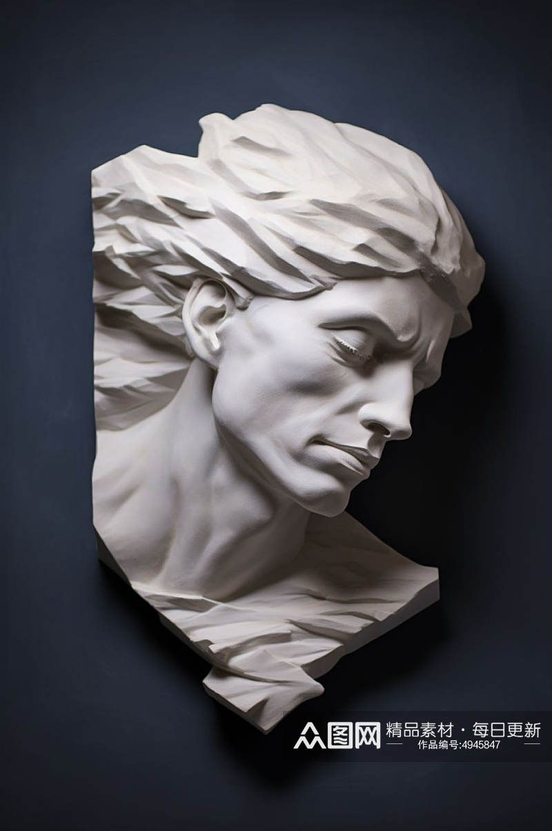 AI数字艺术头部特写花朵古典石膏雕塑模型素材