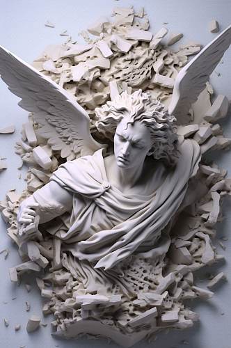 AI数字艺术头部特写花朵古典石膏雕塑模型
