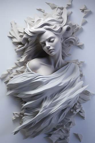AI数字艺术白色背景花朵古典石膏雕塑模型