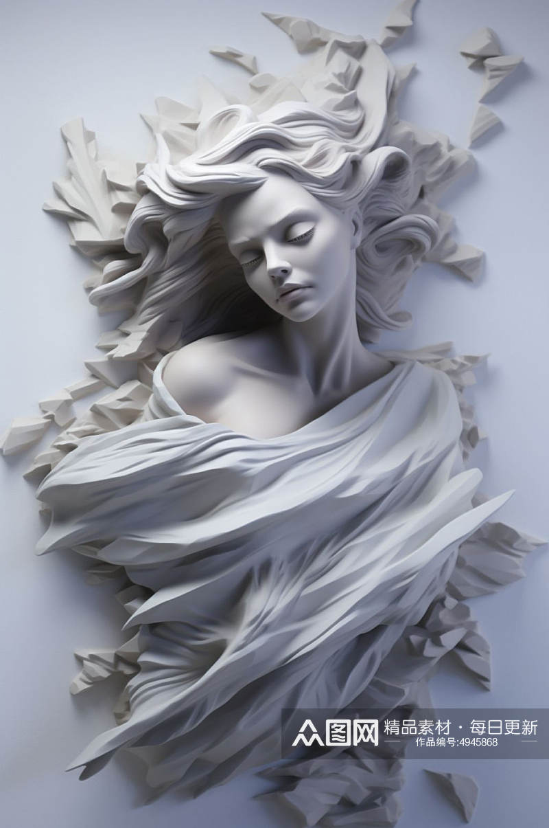AI数字艺术白色背景花朵古典石膏雕塑模型素材